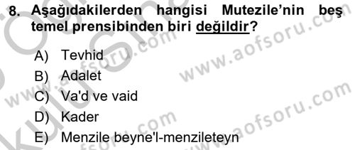 Kelam´a Giriş Dersi 2018 - 2019 Yılı Yaz Okulu Sınav Soruları 8. Soru