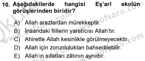 Kelam´a Giriş Dersi 2020 - 2021 Yılı Yaz Okulu Sınav Soruları 10. Soru