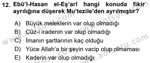 Kelam´a Giriş Dersi 2020 - 2021 Yılı Yaz Okulu Sınav Soruları 12. Soru