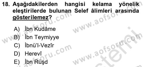 Kelam´a Giriş Dersi 2020 - 2021 Yılı Yaz Okulu Sınav Soruları 18. Soru