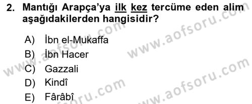 Kelam´a Giriş Dersi 2020 - 2021 Yılı Yaz Okulu Sınav Soruları 2. Soru