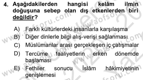 Kelam´a Giriş Dersi 2020 - 2021 Yılı Yaz Okulu Sınav Soruları 4. Soru