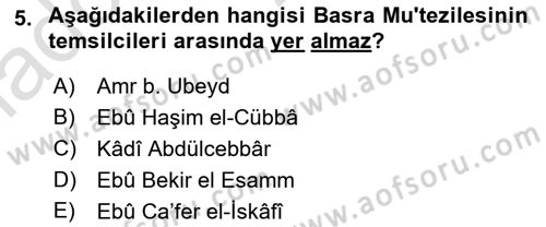 Kelam´a Giriş Dersi 2020 - 2021 Yılı Yaz Okulu Sınav Soruları 5. Soru