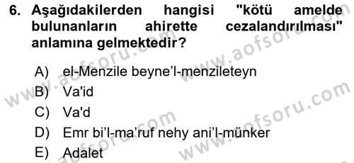 Kelam´a Giriş Dersi 2020 - 2021 Yılı Yaz Okulu Sınav Soruları 6. Soru