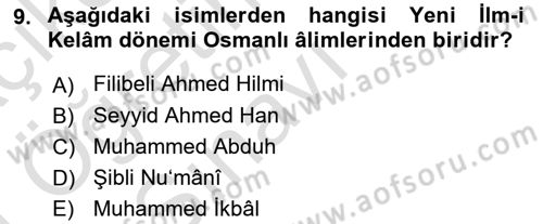 Kelam´a Giriş Dersi 2020 - 2021 Yılı Yaz Okulu Sınav Soruları 9. Soru