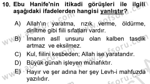 Kelam´a Giriş Dersi 2021 - 2022 Yılı (Vize) Ara Sınav Soruları 10. Soru