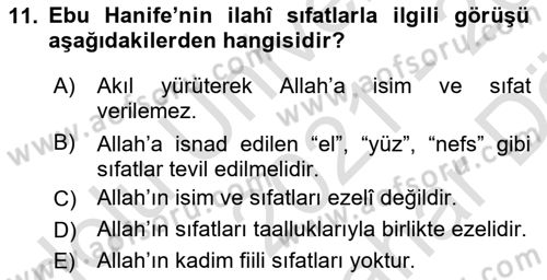 Kelam´a Giriş Dersi 2021 - 2022 Yılı (Vize) Ara Sınav Soruları 11. Soru