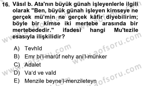 Kelam´a Giriş Dersi 2021 - 2022 Yılı (Vize) Ara Sınav Soruları 16. Soru