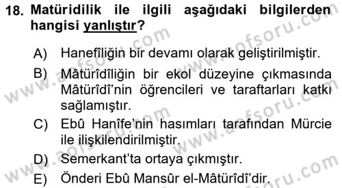 Kelam´a Giriş Dersi 2021 - 2022 Yılı (Vize) Ara Sınav Soruları 18. Soru