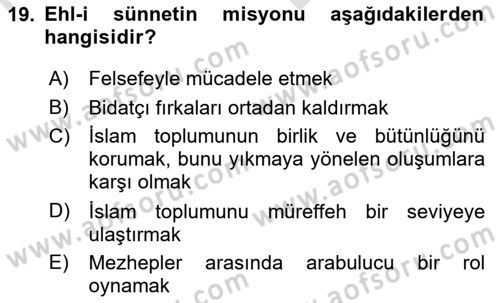 Kelam´a Giriş Dersi 2021 - 2022 Yılı (Vize) Ara Sınav Soruları 19. Soru