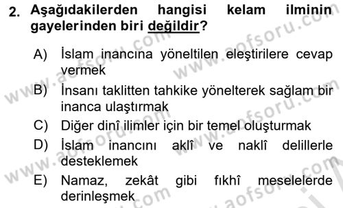 Kelam´a Giriş Dersi 2021 - 2022 Yılı (Vize) Ara Sınav Soruları 2. Soru