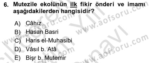 Kelam´a Giriş Dersi 2021 - 2022 Yılı (Vize) Ara Sınav Soruları 6. Soru