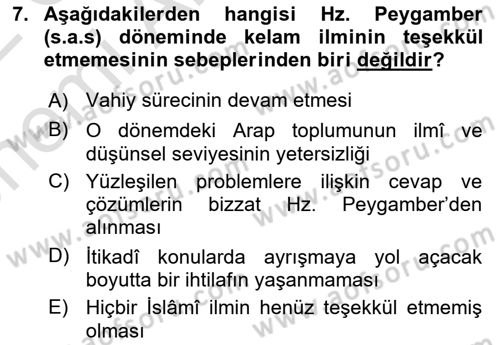 Kelam´a Giriş Dersi 2021 - 2022 Yılı (Vize) Ara Sınav Soruları 7. Soru