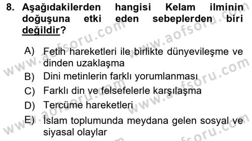 Kelam´a Giriş Dersi 2021 - 2022 Yılı (Vize) Ara Sınav Soruları 8. Soru
