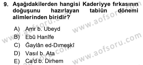 Kelam´a Giriş Dersi 2021 - 2022 Yılı (Vize) Ara Sınav Soruları 9. Soru