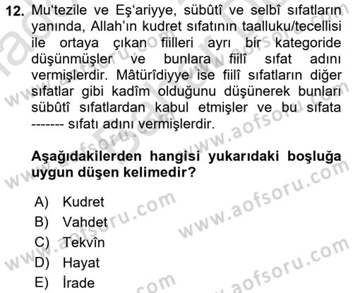 Kelam´a Giriş Dersi 2021 - 2022 Yılı (Final) Dönem Sonu Sınav Soruları 12. Soru