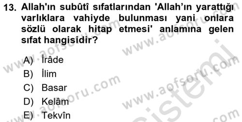 Kelam´a Giriş Dersi 2021 - 2022 Yılı (Final) Dönem Sonu Sınav Soruları 13. Soru