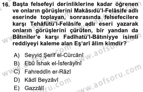 Kelam´a Giriş Dersi 2021 - 2022 Yılı (Final) Dönem Sonu Sınav Soruları 16. Soru