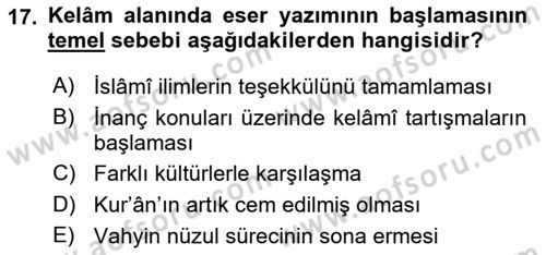 Kelam´a Giriş Dersi 2021 - 2022 Yılı (Final) Dönem Sonu Sınav Soruları 17. Soru
