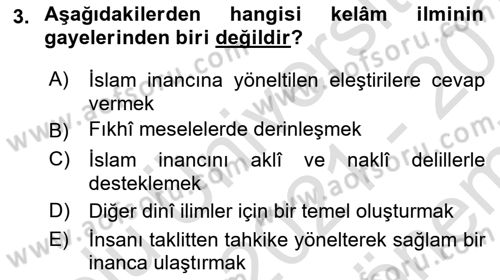 Kelam´a Giriş Dersi 2021 - 2022 Yılı (Final) Dönem Sonu Sınav Soruları 3. Soru
