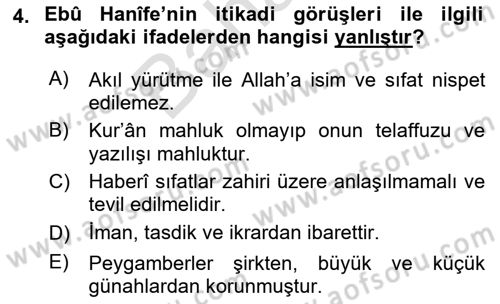 Kelam´a Giriş Dersi 2021 - 2022 Yılı (Final) Dönem Sonu Sınav Soruları 4. Soru