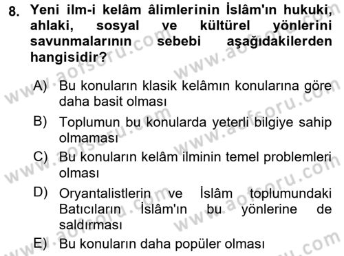 Kelam´a Giriş Dersi 2021 - 2022 Yılı (Final) Dönem Sonu Sınav Soruları 8. Soru