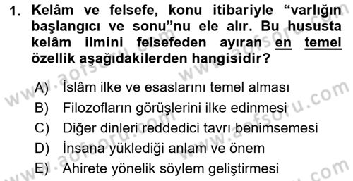 Kelam´a Giriş Dersi 2021 - 2022 Yılı Yaz Okulu Sınav Soruları 1. Soru