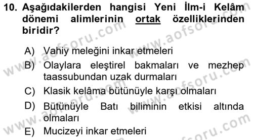Kelam´a Giriş Dersi 2021 - 2022 Yılı Yaz Okulu Sınav Soruları 10. Soru