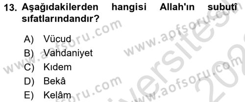 Kelam´a Giriş Dersi 2021 - 2022 Yılı Yaz Okulu Sınav Soruları 13. Soru