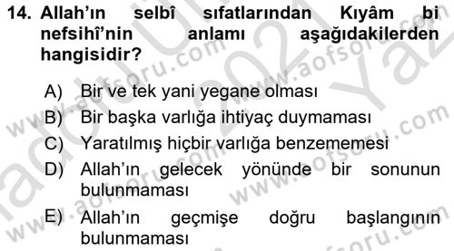 Kelam´a Giriş Dersi 2021 - 2022 Yılı Yaz Okulu Sınav Soruları 14. Soru