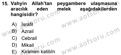 Kelam´a Giriş Dersi 2021 - 2022 Yılı Yaz Okulu Sınav Soruları 15. Soru