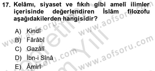 Kelam´a Giriş Dersi 2021 - 2022 Yılı Yaz Okulu Sınav Soruları 17. Soru