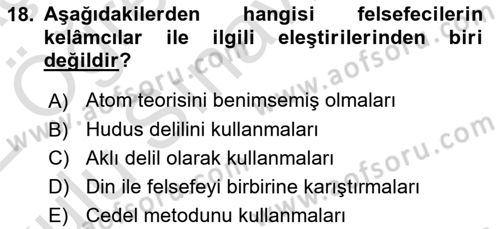 Kelam´a Giriş Dersi 2021 - 2022 Yılı Yaz Okulu Sınav Soruları 18. Soru