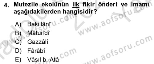 Kelam´a Giriş Dersi 2021 - 2022 Yılı Yaz Okulu Sınav Soruları 4. Soru
