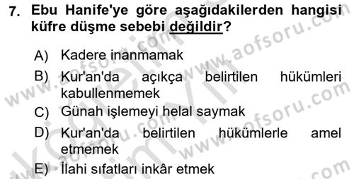 Kelam´a Giriş Dersi 2021 - 2022 Yılı Yaz Okulu Sınav Soruları 7. Soru