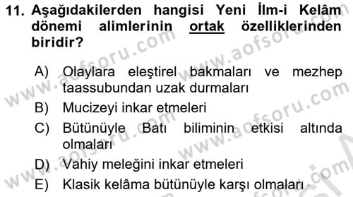 Kelam´a Giriş Dersi 2022 - 2023 Yılı Yaz Okulu Sınav Soruları 11. Soru