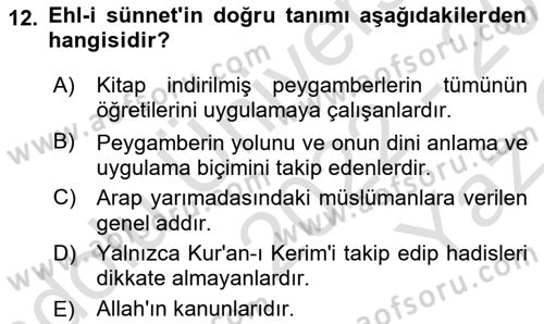 Kelam´a Giriş Dersi 2022 - 2023 Yılı Yaz Okulu Sınav Soruları 12. Soru
