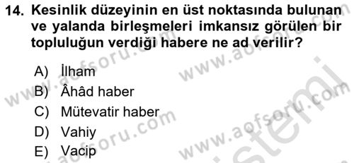 Kelam´a Giriş Dersi 2022 - 2023 Yılı Yaz Okulu Sınav Soruları 14. Soru