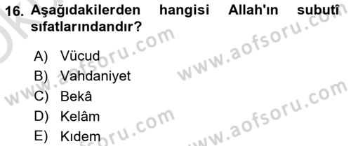 Kelam´a Giriş Dersi 2022 - 2023 Yılı Yaz Okulu Sınav Soruları 16. Soru
