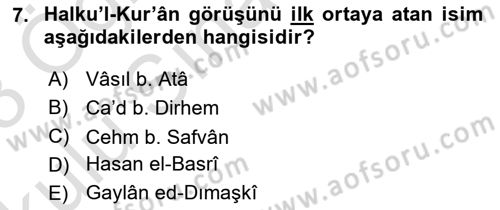 Kelam´a Giriş Dersi 2022 - 2023 Yılı Yaz Okulu Sınav Soruları 7. Soru