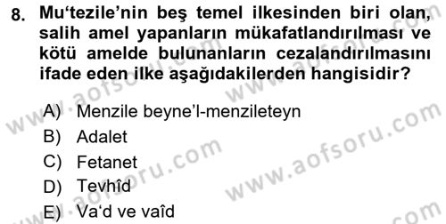 Kelam´a Giriş Dersi 2022 - 2023 Yılı Yaz Okulu Sınav Soruları 8. Soru