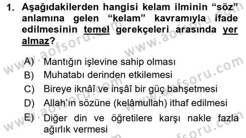 Kelam´a Giriş Dersi 2023 - 2024 Yılı (Vize) Ara Sınav Soruları 1. Soru