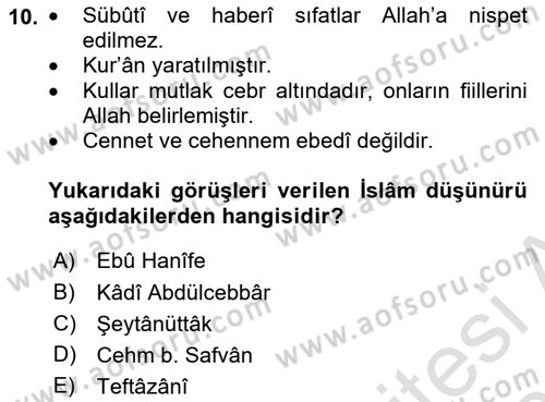 Kelam´a Giriş Dersi 2023 - 2024 Yılı (Vize) Ara Sınav Soruları 10. Soru