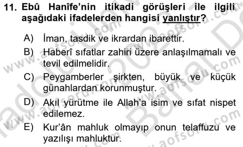 Kelam´a Giriş Dersi 2023 - 2024 Yılı (Vize) Ara Sınav Soruları 11. Soru