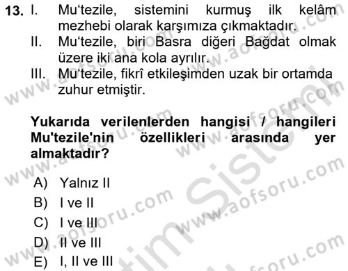Kelam´a Giriş Dersi 2023 - 2024 Yılı (Vize) Ara Sınav Soruları 13. Soru
