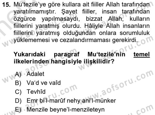 Kelam´a Giriş Dersi 2023 - 2024 Yılı (Vize) Ara Sınav Soruları 15. Soru