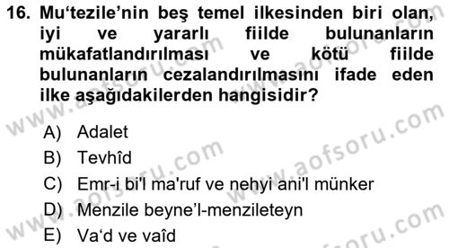 Kelam´a Giriş Dersi 2023 - 2024 Yılı (Vize) Ara Sınav Soruları 16. Soru