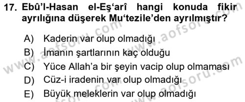 Kelam´a Giriş Dersi 2023 - 2024 Yılı (Vize) Ara Sınav Soruları 17. Soru