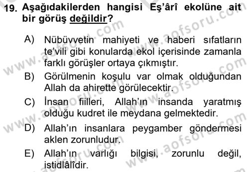 Kelam´a Giriş Dersi 2023 - 2024 Yılı (Vize) Ara Sınav Soruları 19. Soru