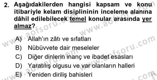 Kelam´a Giriş Dersi 2023 - 2024 Yılı (Vize) Ara Sınav Soruları 2. Soru